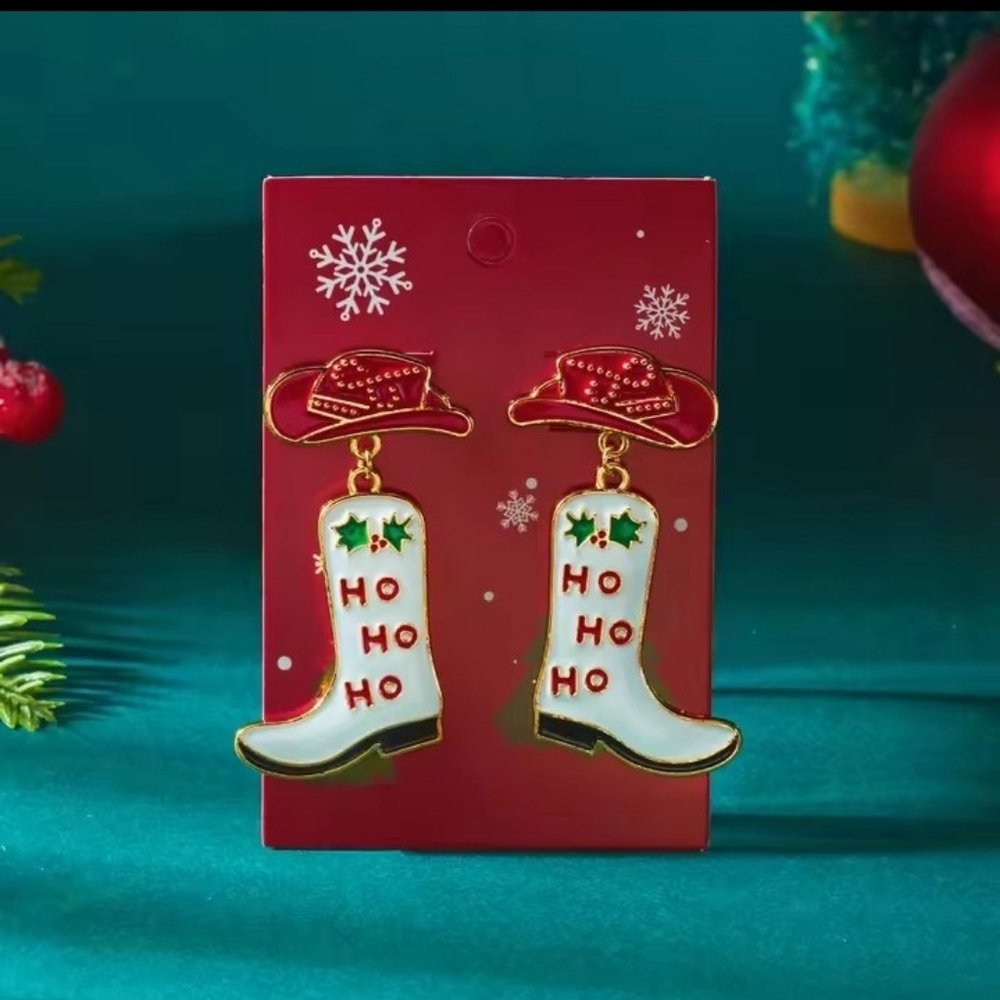 Christmas Earrings Women's Cowboy Boot Hat Cowgirl NEW f54